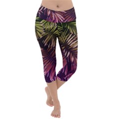 Purple Leaves Lightweight Velour Capri Yoga Leggings by goljakoff