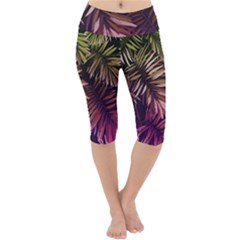 Purple Leaves Lightweight Velour Cropped Yoga Leggings by goljakoff