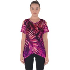 Pink Leaves Cut Out Side Drop Tee by goljakoff