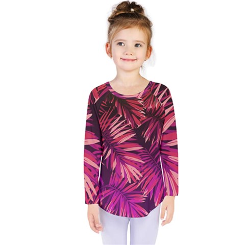 Pink Leaves Kids  Long Sleeve Tee by goljakoff