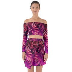 Pink Leaves Off Shoulder Top With Skirt Set by goljakoff