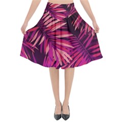 Pink Leaves Flared Midi Skirt by goljakoff