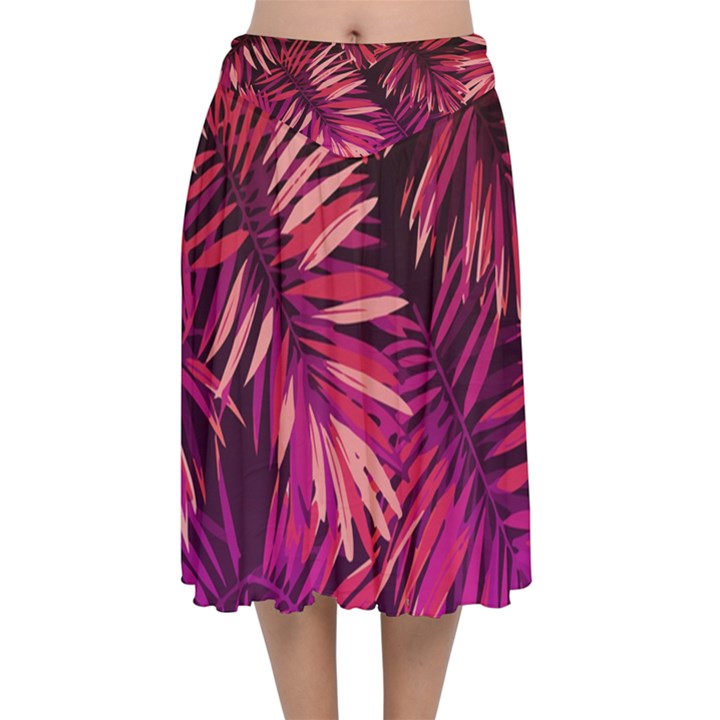 Pink leaves Velvet Flared Midi Skirt