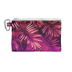 Pink Leaves Canvas Cosmetic Bag (medium) by goljakoff