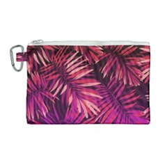 Pink Leaves Canvas Cosmetic Bag (large) by goljakoff