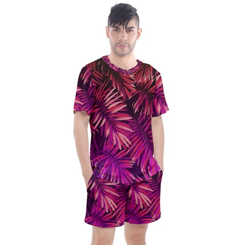 Pink Leaves Men s Mesh Tee And Shorts Set by goljakoff