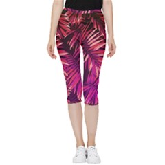 Pink Leaves Inside Out Lightweight Velour Capri Leggings  by goljakoff