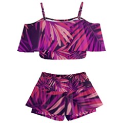 Pink leaves Kids  Off Shoulder Skirt Bikini