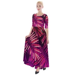 Pink leaves Half Sleeves Maxi Dress