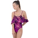 Pink leaves Drape Piece Swimsuit View1