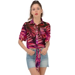 Pink Leaves Tie Front Shirt  by goljakoff