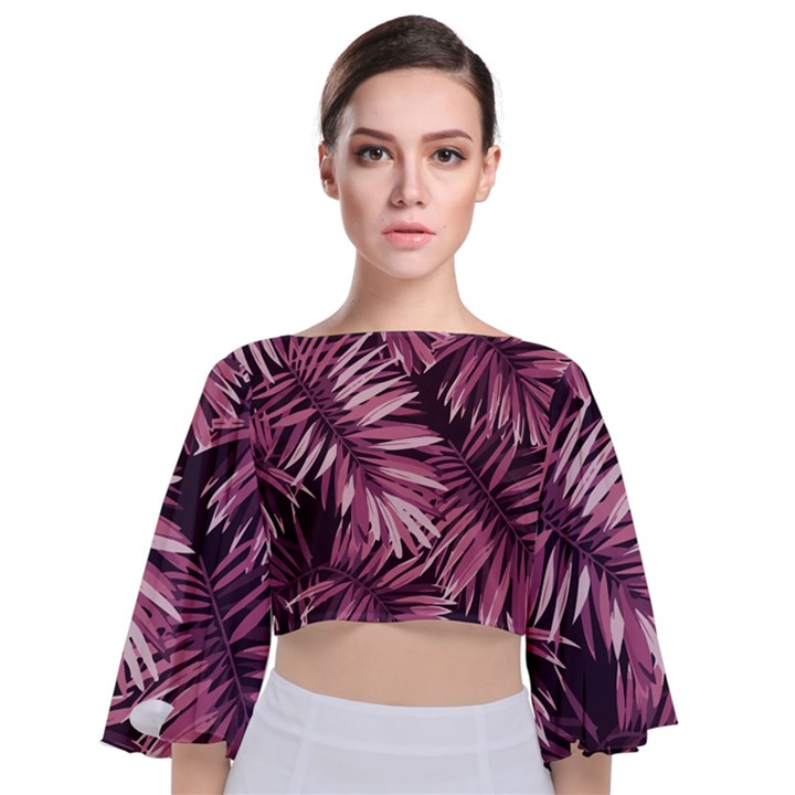 Rose leaves Tie Back Butterfly Sleeve Chiffon Top