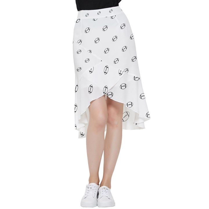 American Football Ball Motif Print Pattern Frill Hi Low Chiffon Skirt