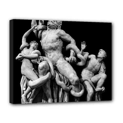 Laocoon Sculpture Over Black Canvas 14  x 11  (Stretched)