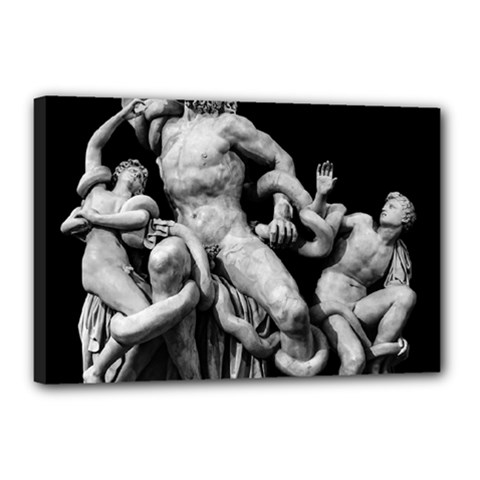 Laocoon Sculpture Over Black Canvas 18  x 12  (Stretched)