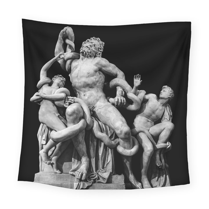 Laocoon Sculpture Over Black Square Tapestry (Large)