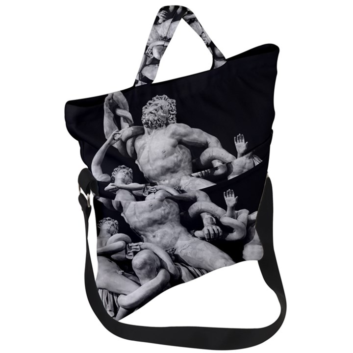 Laocoon Sculpture Over Black Fold Over Handle Tote Bag