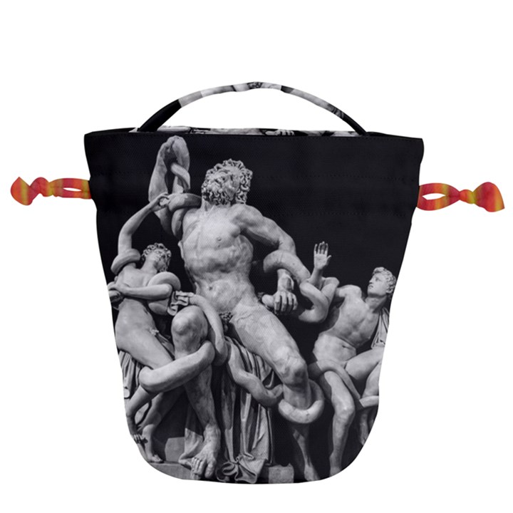 Laocoon Sculpture Over Black Drawstring Bucket Bag