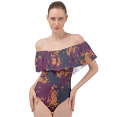 Dress Blues, Magenta Purple & Amberglow Off Shoulder Velour Bodysuit  by Kettukas