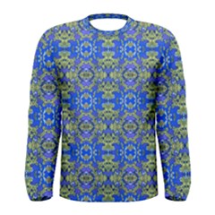 Gold And Blue Fancy Ornate Pattern Men s Long Sleeve Tee