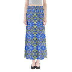 Gold And Blue Fancy Ornate Pattern Full Length Maxi Skirt by dflcprintsclothing