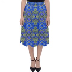 Gold And Blue Fancy Ornate Pattern Classic Midi Skirt by dflcprintsclothing