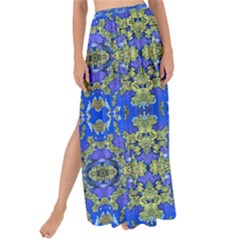 Gold And Blue Fancy Ornate Pattern Maxi Chiffon Tie-up Sarong by dflcprintsclothing