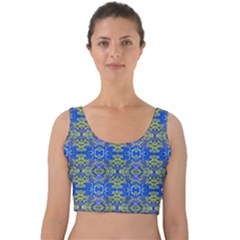 Gold And Blue Fancy Ornate Pattern Velvet Crop Top