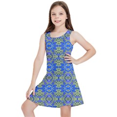 Gold And Blue Fancy Ornate Pattern Kids  Lightweight Sleeveless Dress by dflcprintsclothing