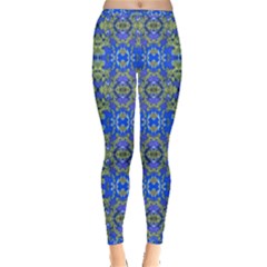 Gold And Blue Fancy Ornate Pattern Inside Out Leggings by dflcprintsclothing