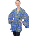 Gold And Blue Fancy Ornate Pattern Long Sleeve Velvet Kimono  View1