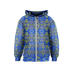 Gold And Blue Fancy Ornate Pattern Kids  Zipper Hoodie by dflcprintsclothing