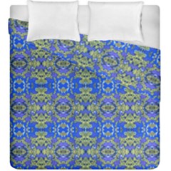 Gold And Blue Fancy Ornate Pattern Duvet Cover Double Side (king Size) by dflcprintsclothing