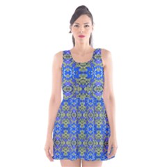 Gold And Blue Fancy Ornate Pattern Scoop Neck Skater Dress by dflcprintsclothing