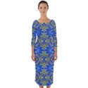 Gold And Blue Fancy Ornate Pattern Quarter Sleeve Midi Bodycon Dress View1