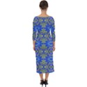 Gold And Blue Fancy Ornate Pattern Quarter Sleeve Midi Bodycon Dress View2