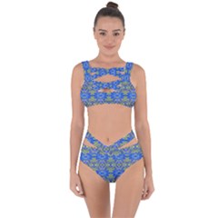 Gold And Blue Fancy Ornate Pattern Bandaged Up Bikini Set  by dflcprintsclothing