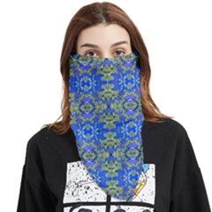 Gold And Blue Fancy Ornate Pattern Face Covering Bandana (triangle) by dflcprintsclothing