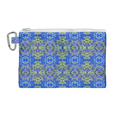 Gold And Blue Fancy Ornate Pattern Canvas Cosmetic Bag (large)