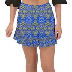 Gold And Blue Fancy Ornate Pattern Fishtail Mini Chiffon Skirt by dflcprintsclothing