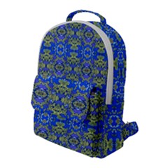 Gold And Blue Fancy Ornate Pattern Flap Pocket Backpack (large) by dflcprintsclothing