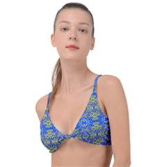 Gold And Blue Fancy Ornate Pattern Knot Up Bikini Top by dflcprintsclothing