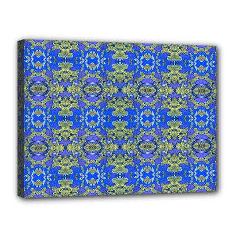 Gold And Blue Fancy Ornate Pattern Canvas 16  X 12  (stretched) by dflcprintsclothing