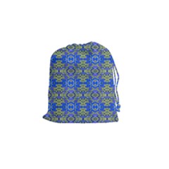 Gold And Blue Fancy Ornate Pattern Drawstring Pouch (small) by dflcprintsclothing