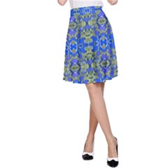 Gold And Blue Fancy Ornate Pattern A-line Skirt