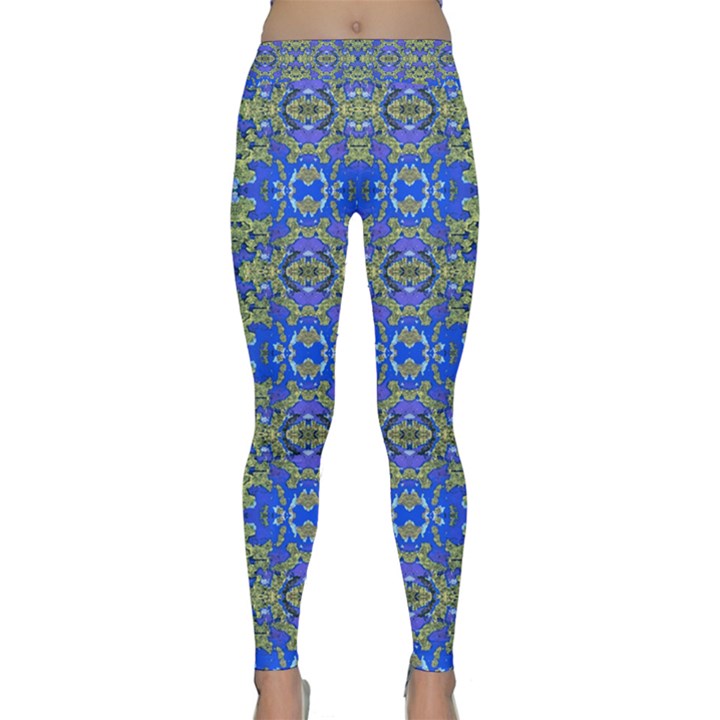 Gold And Blue Fancy Ornate Pattern Classic Yoga Leggings