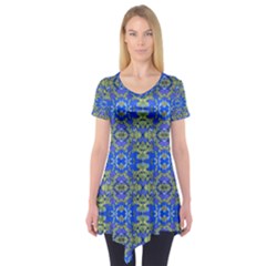 Gold And Blue Fancy Ornate Pattern Short Sleeve Tunic 