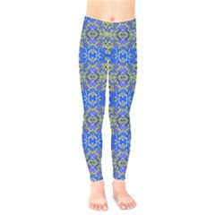 Gold And Blue Fancy Ornate Pattern Kids  Leggings