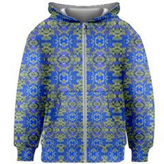 Gold And Blue Fancy Ornate Pattern Kids  Zipper Hoodie Without Drawstring by dflcprintsclothing