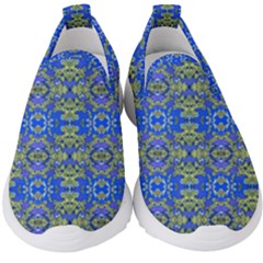 Gold And Blue Fancy Ornate Pattern Kids  Slip On Sneakers